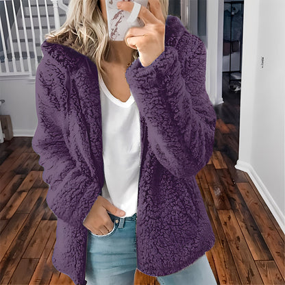 Damen Wolljacke Kapuze Warm