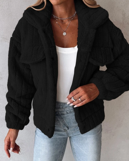 Damen Sherpa Jacke Knopfverschluss Modern Sportlich