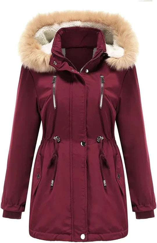 Lovi - Damenmantel Lang Kunstpelz Kapuze Fleece