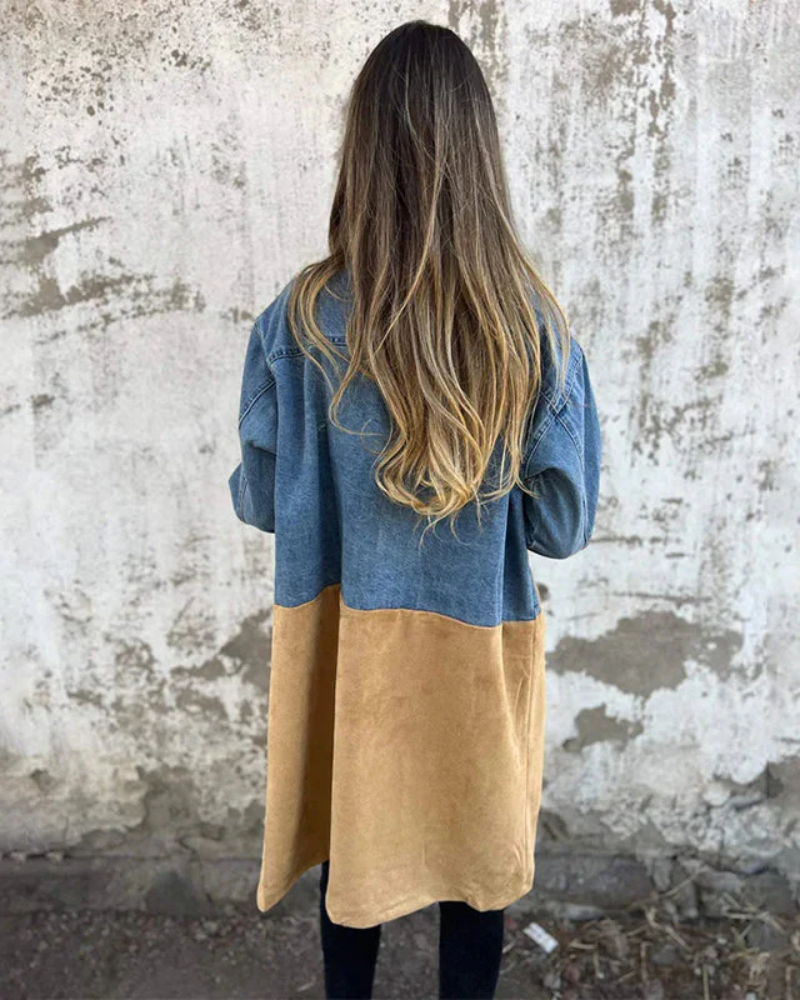 Modische Denimjacke Leder Style - IdealeKleiden