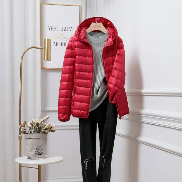 Leichte Pufferjacke Damen Kapuze Reißverschluss Sportjacke