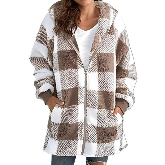 Modischer Damen Hoodie Karo Muster - IdealeKleiden