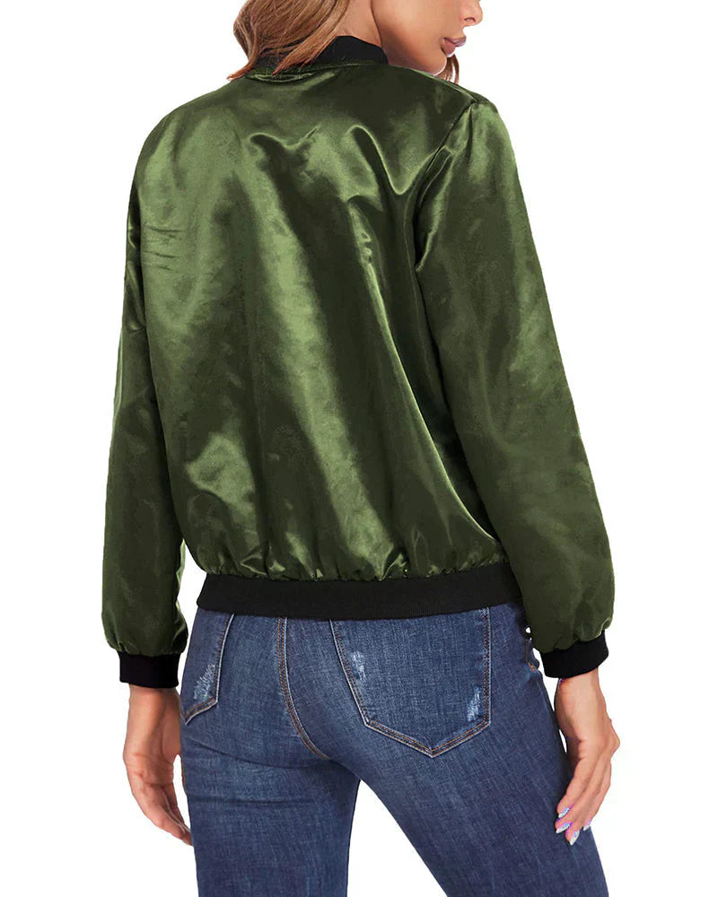 Stylische Bomberjacke Vollzip mit Seitentaschen - IdealeKleiden