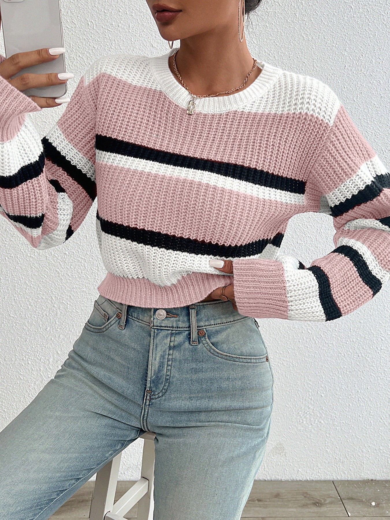 Weiche Strickpullover Rundhals Damen