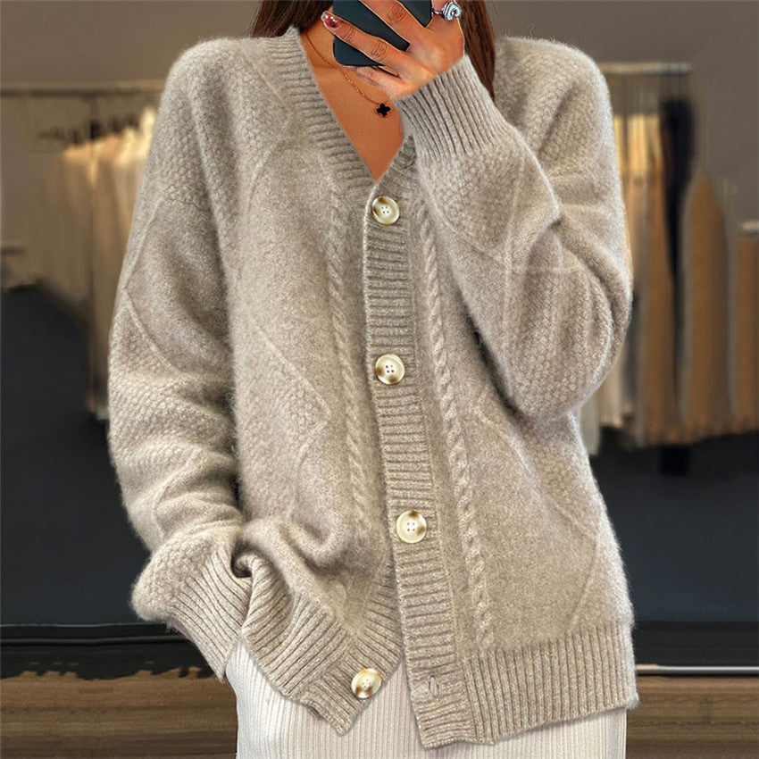 Frauen Strickjacke V-Ausschnitt Modern