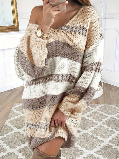 Übergroßer Pullover Streifen Design - IdealeKleiden