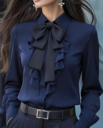 Elegante Frauenkleid Schleife Rüschen