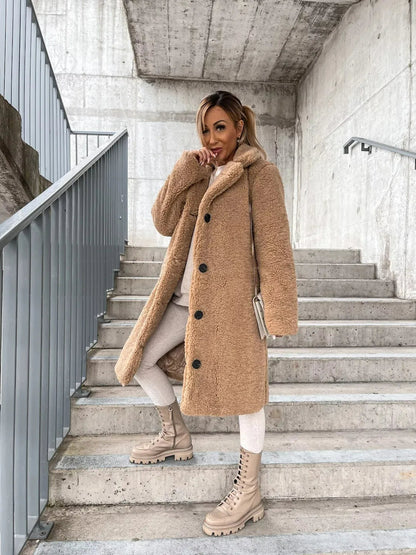 Eleganter Damen Trenchcoat Lang Fellmantel