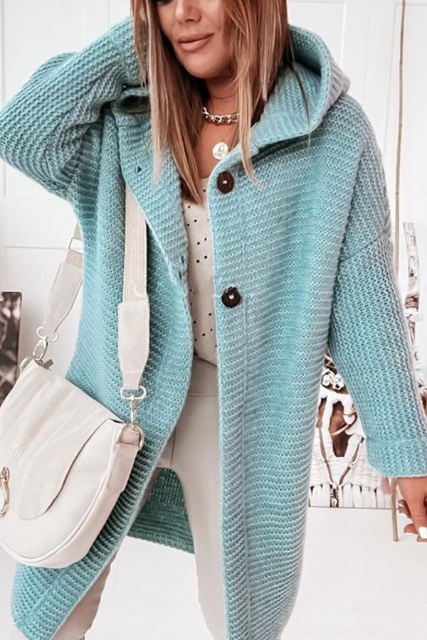 Damen Strickweste Kapuze Modern Knöpfe