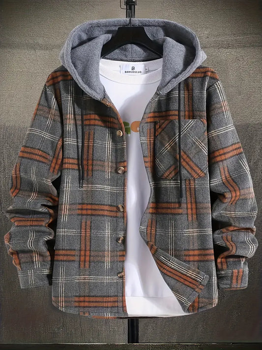 Karierte Herrenjacke Kapuze Sportlich - IdealeKleiden