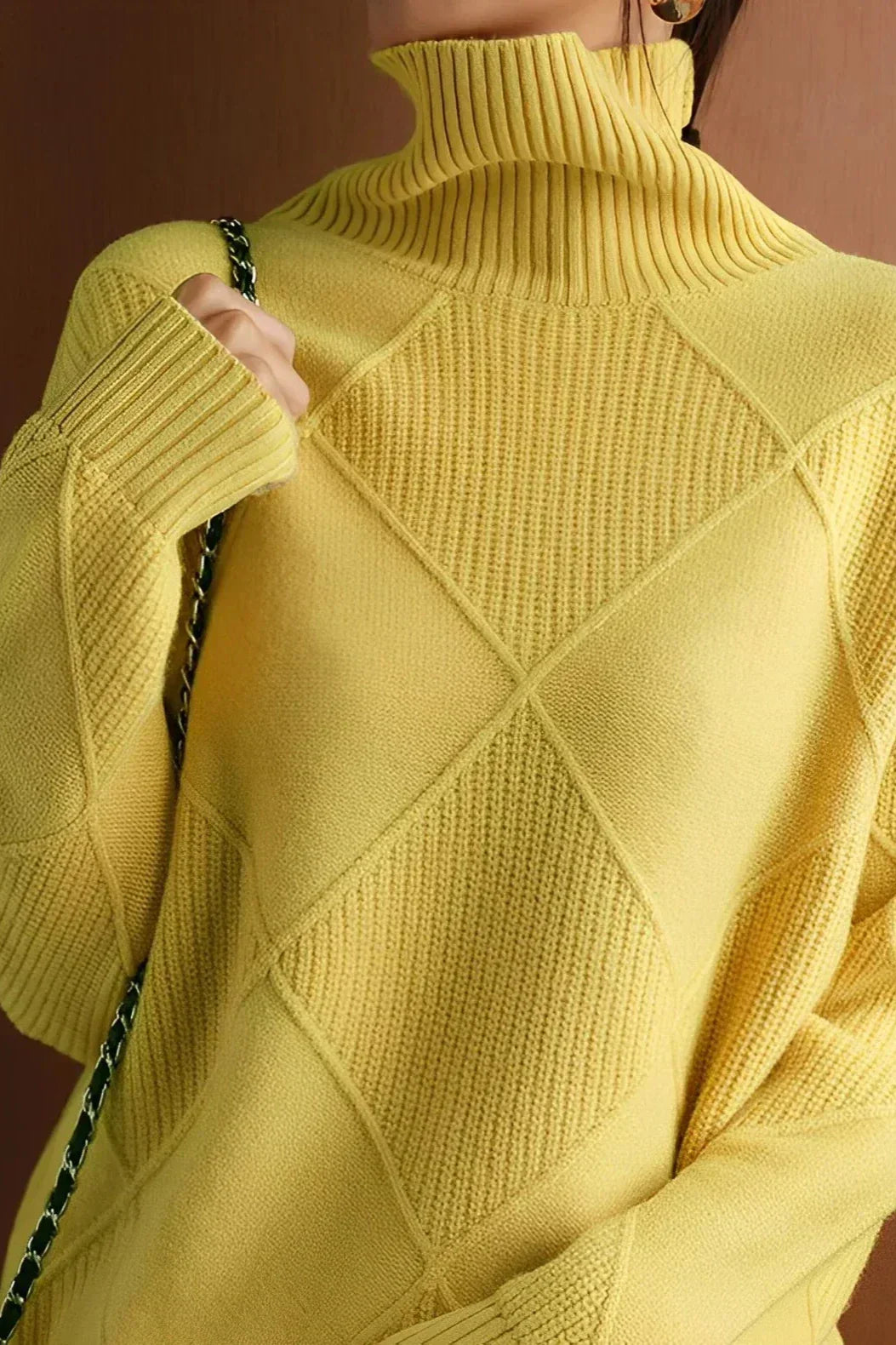Eleganter Diamant Strick Pullover Damen Rollkragen