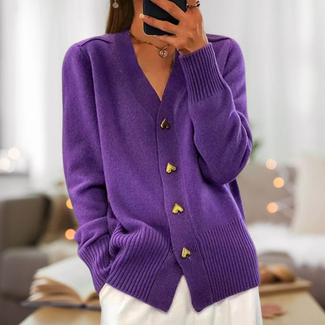 Damen Strickjacke Herzknöpfe Elegance