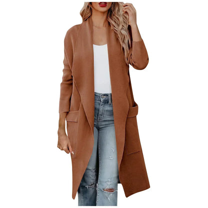 Elegante Damenjacke Lange Passform Gürtel - IdealeKleiden