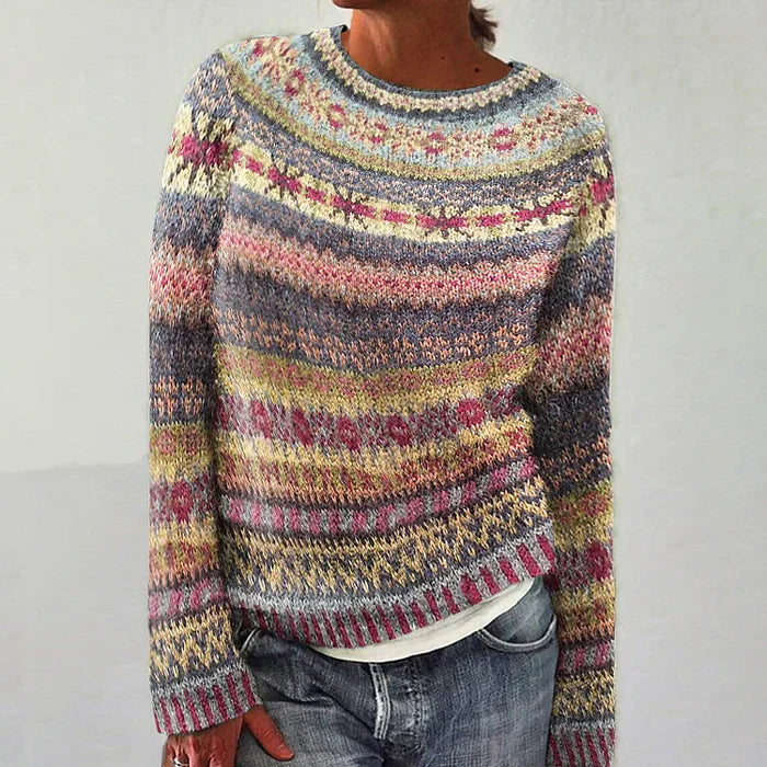 Frauen Strickpullover Bunt Gemustert Winter - IdealeKleiden