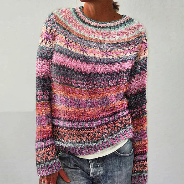 Frauen Strickpullover Bunt Gemustert Winter