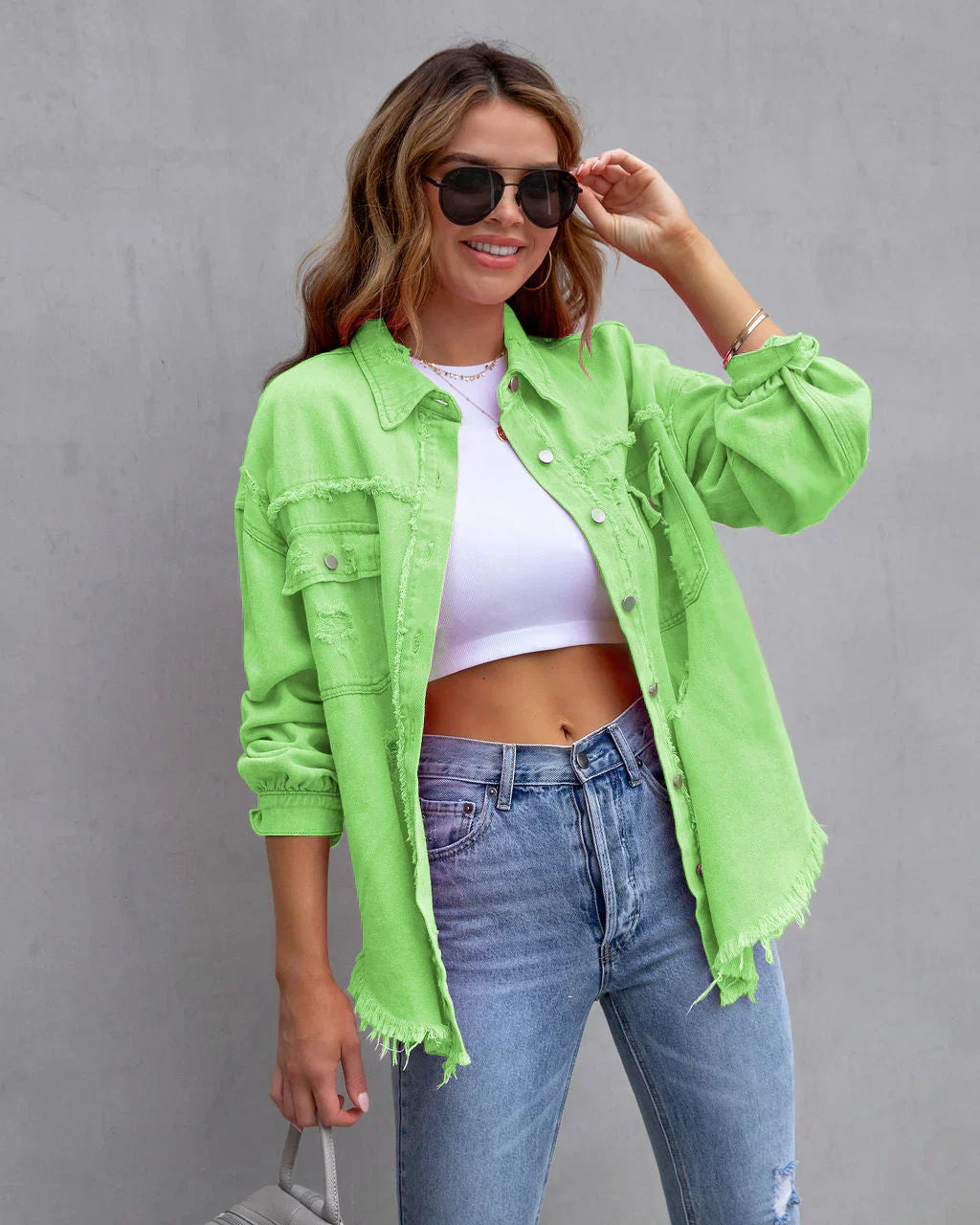 Rissige Denimjacke Trendy Style