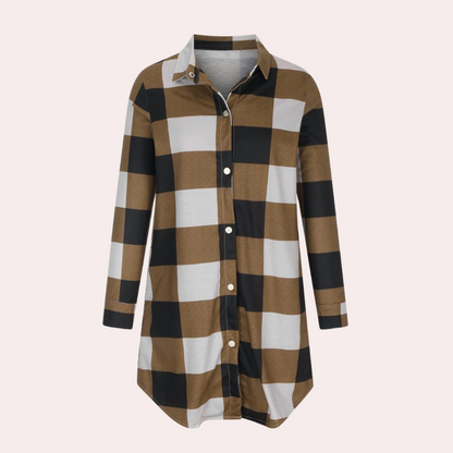 Herbstjacke Damen Karomuster Midi Länge
