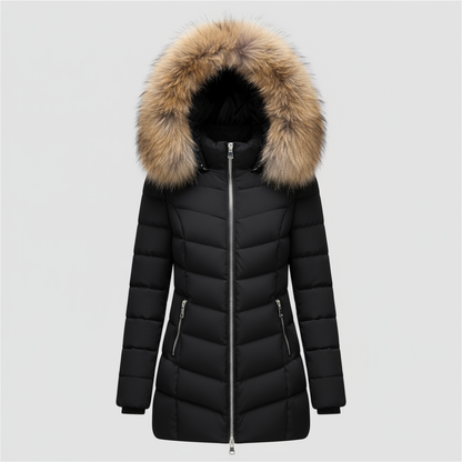Elegante Daunenjacke Fellkragen Winter