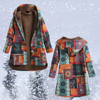 Boho-Wintermantel Blumenprint Damen