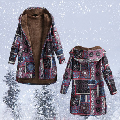 Boho-Wintermantel Blumenprint Damen