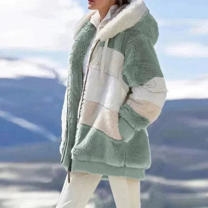 Weiche Tweed-Hoodie Damen Kuscheljacke Wollfüllung