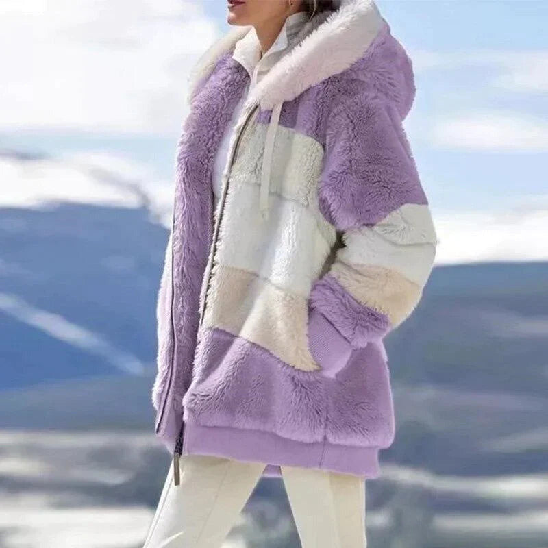 Weiche Tweed-Hoodie Damen Kuscheljacke Wollfüllung