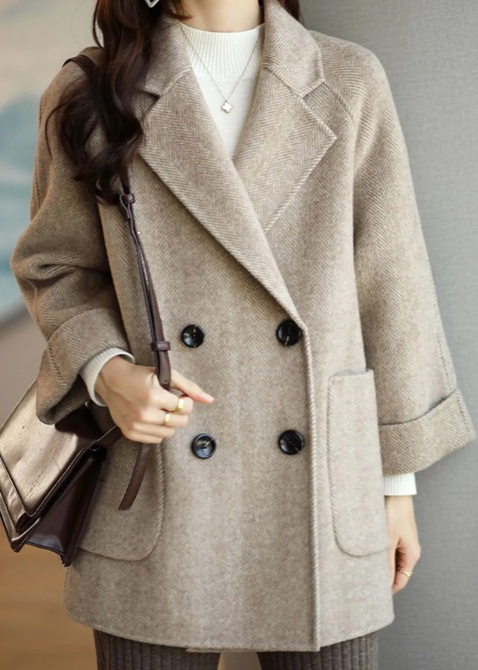 Eleganter Damen Trenchcoat Wollmix mit Doppelknöpfen