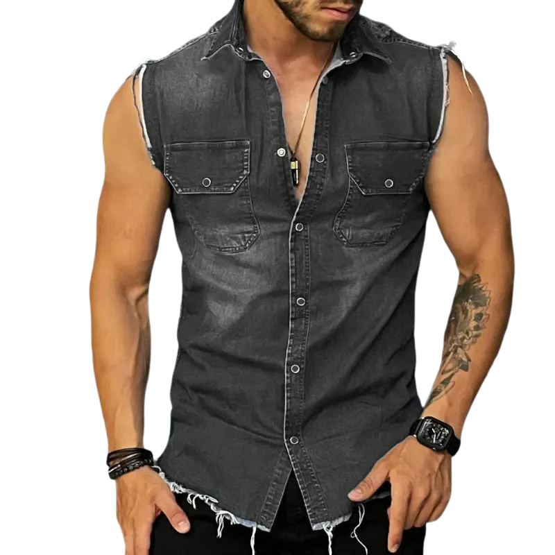 Ärmelloses Jeanshemd Slim Fit Herren - IdealeKleiden