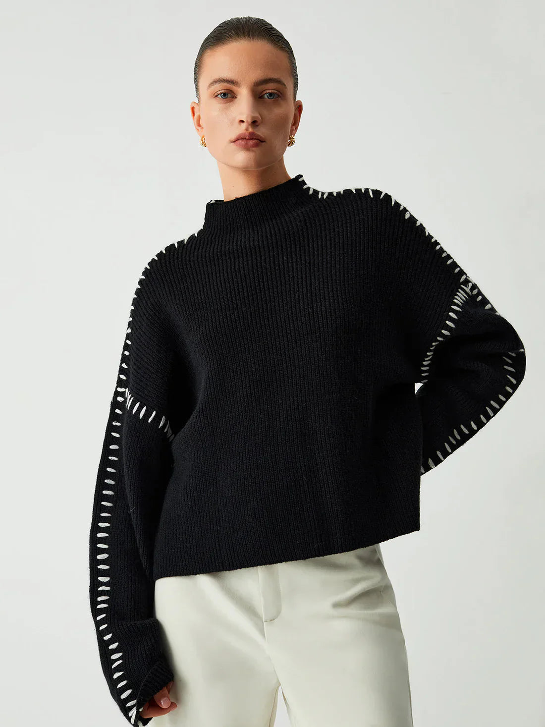 Damen Oversize Pullover Rollkragen Großzügig