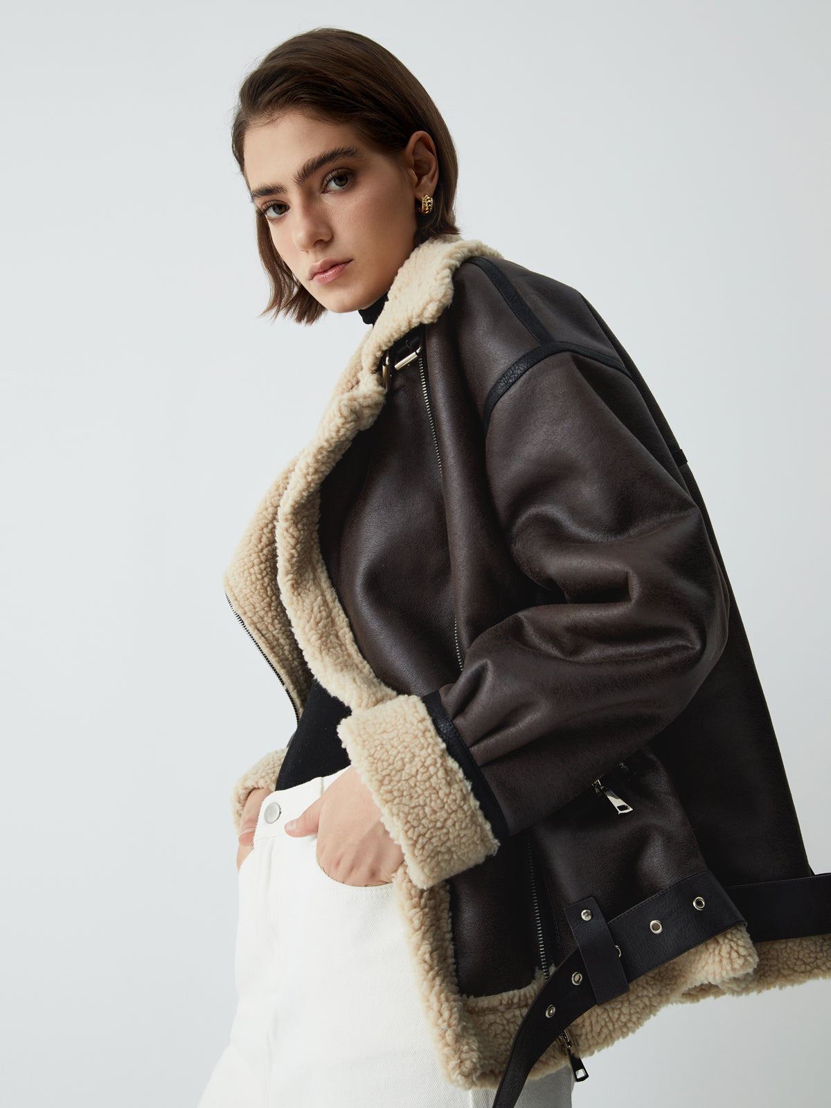 Warm gefütterte Fliegerjacke Sherpa Schaffell Look