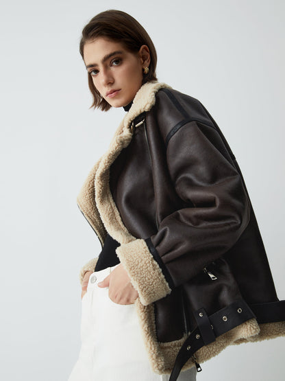 Warm gefütterte Fliegerjacke Sherpa Schaffell Look