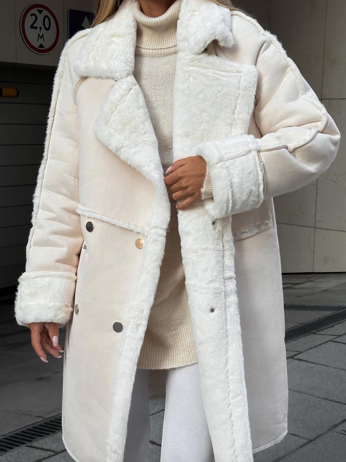 Stylischer Damenmantel Lang Polarfleece Modern - IdealeKleiden