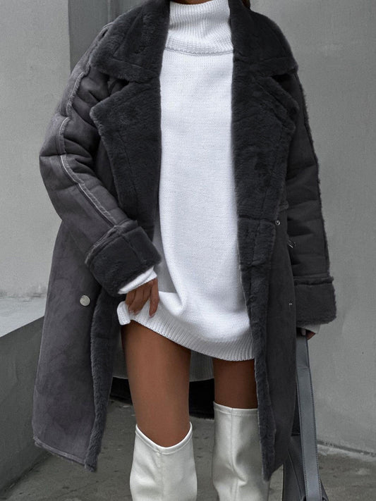 Damen Oversized Faux Shearling Mantel → Damen Wintermantel Übergroß Faux Pelz - IdealeKleiden