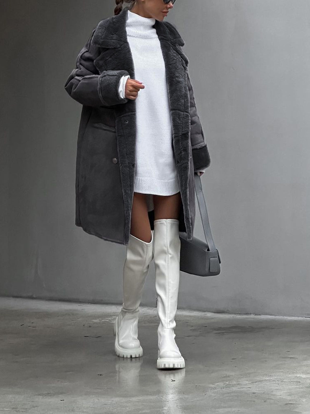Damen Oversized Faux Shearling Mantel → Damen Wintermantel Übergroß Faux Pelz