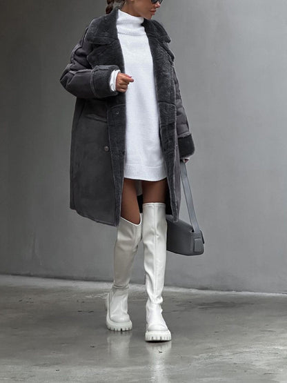Damen Oversized Faux Shearling Mantel → Damen Wintermantel Übergroß Faux Pelz