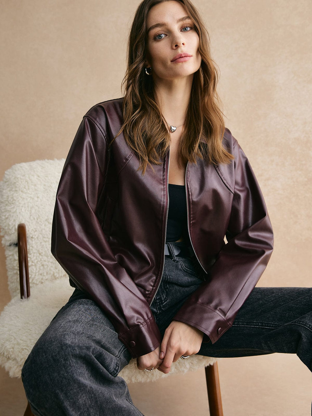 Cropped Lederjacke Damen Modern &amp; Elegannt