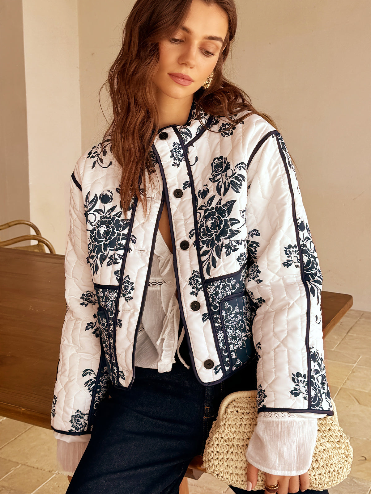 Boho Chic Mantel Gedruckt Reißverschluss Lockere Passform
