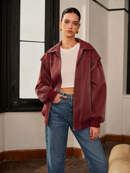 Stylische Damenjacke Bordeaux Rot Sportlich