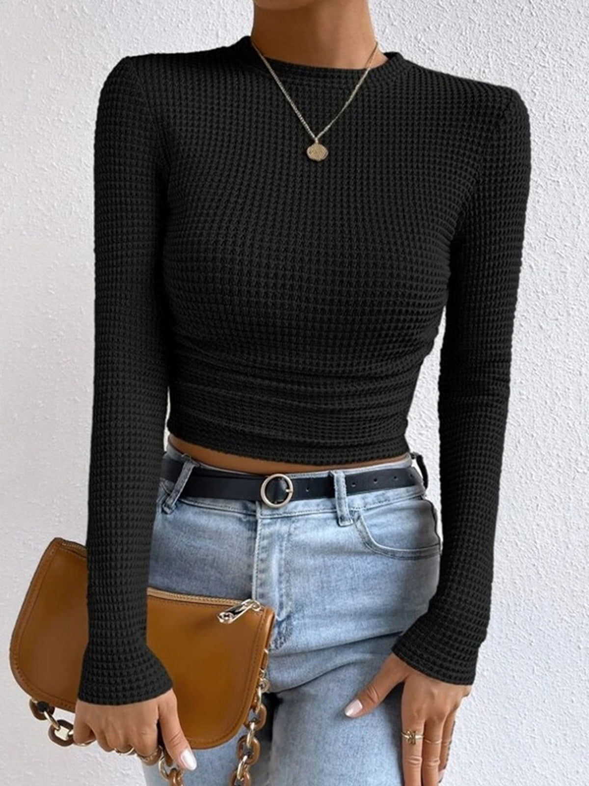 Schicke Slim-Pullover Waffelmuster Damen