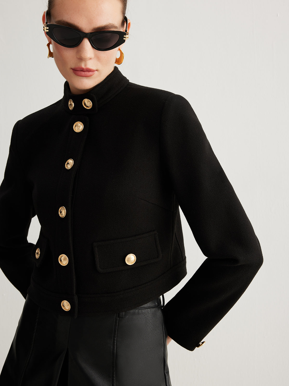 Stylische Damenjacke Kragenknopf Tweed - IdealeKleiden