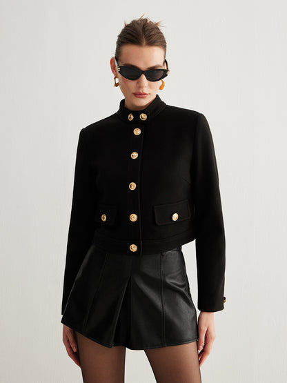 Stylische Damenjacke Kragenknopf Tweed