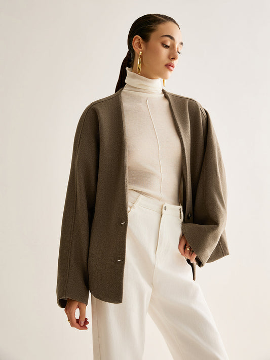 Stylische Damenjacke Halslose Warm - IdealeKleiden