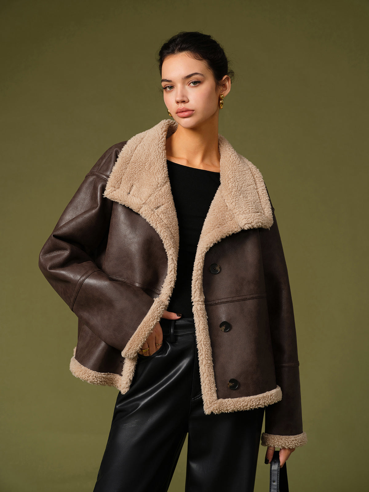 Frauen Lederjacke Warm Winter