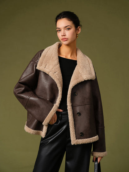 Frauen Lederjacke Warm Winter