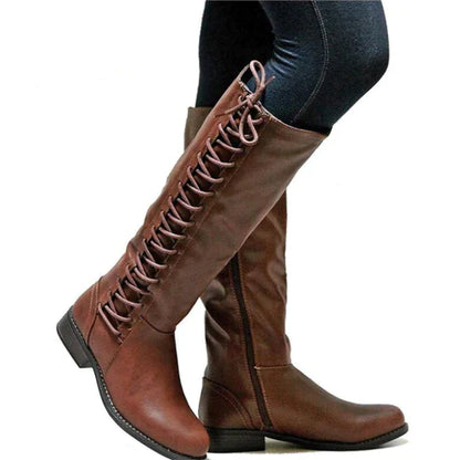 Knielange Stiefel Damen Schmal Schnüren Flach