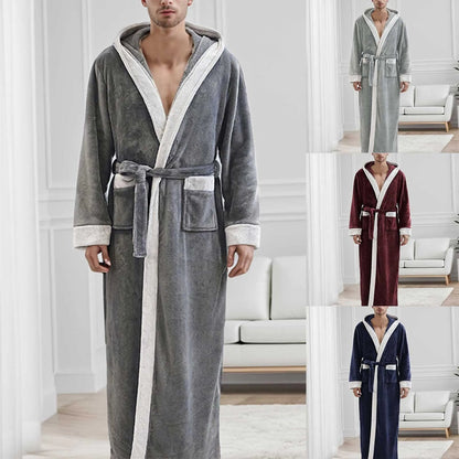 Langer Bademantel Herren Kapuze Winterwarm - IdealeKleiden