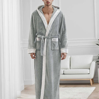 Langer Bademantel Herren Kapuze Winterwarm