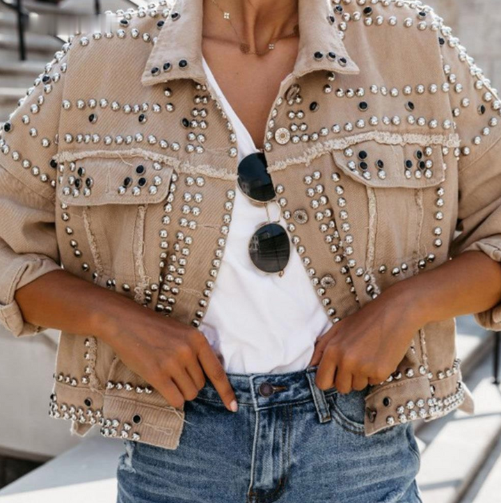 Damen Lederjacke Modern Nieten Look - IdealeKleiden