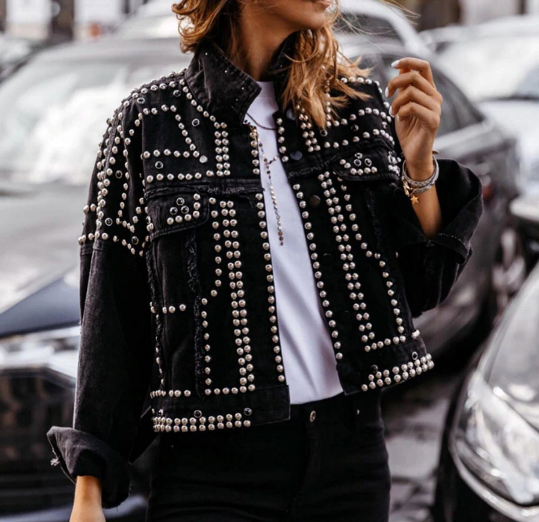 Damen Lederjacke Modern Nieten Look