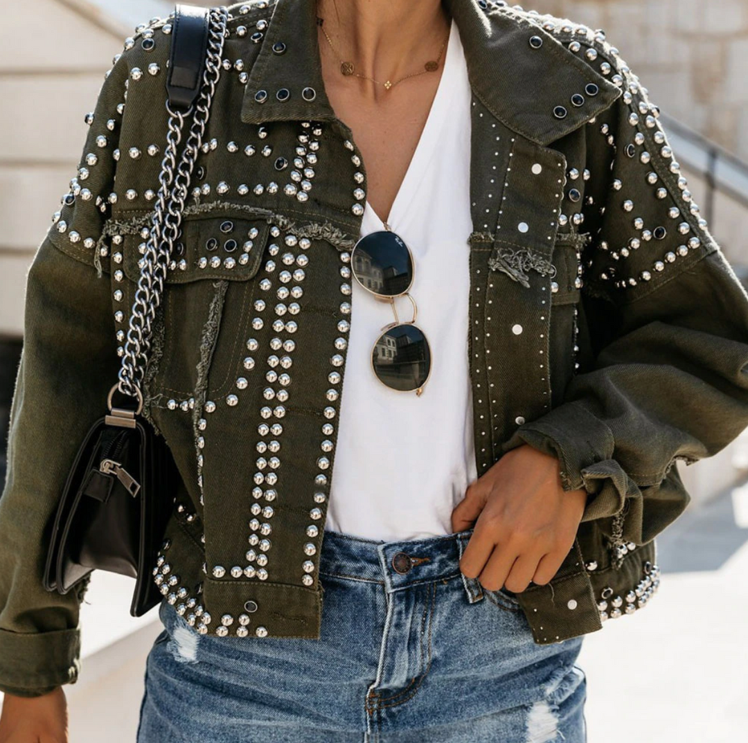 Damen Lederjacke Modern Nieten Look